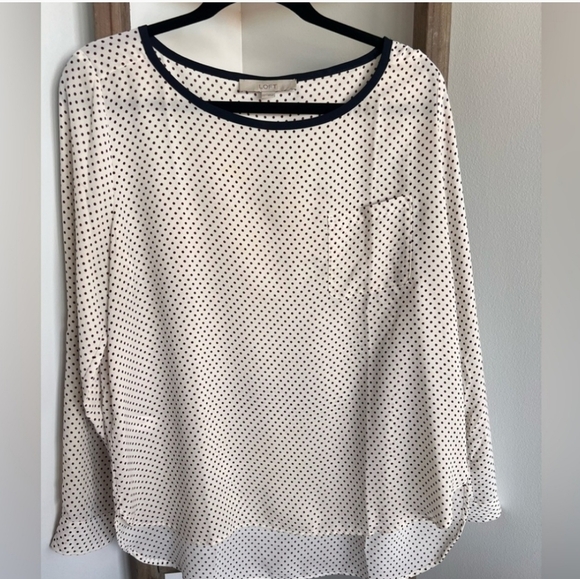 Loft Ann Taylor long sleeve polyester Navy and Brown Polka Dot Blouse Size Small - Picture 2 of 6